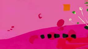 Playful psychedelic abstract art with pink base black dots green marks and vivid sketch textures layered expressive strokes and modern grunge mixed media style - Powered by Shutterstock - Get 15% off with code: PIKWIZARD15