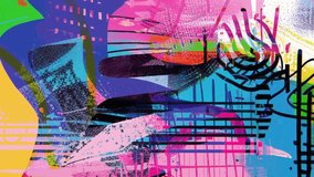 Energetic abstract grunge background with pink cyan and yellow layered paint smears black graphic strokes and expressive hand drawn textures in a bold mixed media style - Powered by Shutterstock - Get 15% off with code: PIKWIZARD15