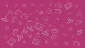 Vibrant holiday pattern loop animation featuring travel and beach icons on magenta background. Fun minimalist design for motion graphics, party intros, or travel promotion videos. - Powered by Shutterstock - Get 15% off with code: PIKWIZARD15