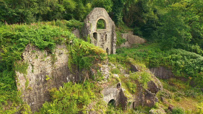 Flying around the abandoned 18th-century Clydach Ironworks, a Welsh heritage site