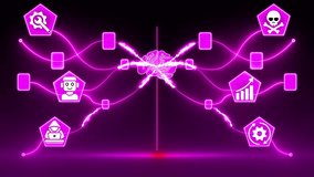 Pink Neon Marketing Concept with Brain and Icons on Dark Background Keywords: marketing, advertising, promotion, sales, strategy, communication, brain, idea, network, connection, teamwork - Powered by Shutterstock - Get 15% off with code: PIKWIZARD15