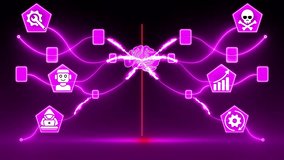 Pink Neon Business Concept with Brain and Icons on Dark Background Keywords: business, concept, brain, idea, strategy, network, connection, communication, teamwork, finance, investment, marketing - Powered by Shutterstock - Get 15% off with code: PIKWIZARD15