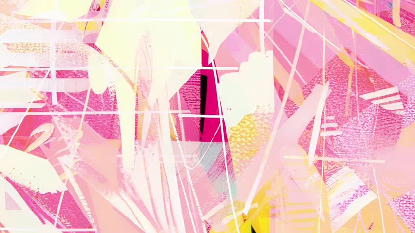 Playful abstract grunge background with pastel pink yellow and white paint swirls soft brush textures layered geometric marks and expressive hand drawn shapes in vibrant collage style