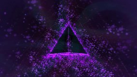 Glowing Purple Pyramid Particle Burst in Abstract Neon Digital Scene. A striking abstract scene featuring a glowing purple pyramid formed by sparkling particles.  - Powered by Shutterstock - Get 15% off with code: PIKWIZARD15