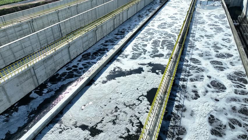 Wastewater treatment plant aeration basins, industrial water treatment process, environmental engineering infrastructure