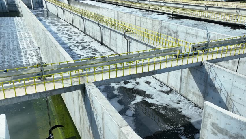 Wastewater treatment plant aeration basins, industrial water treatment process, environmental engineering infrastructure