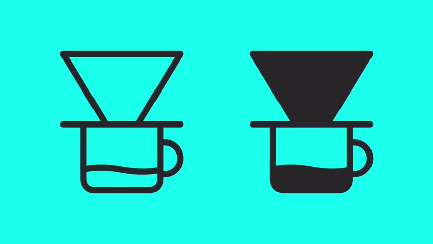 Minimalist vector illustration of coffee dripping from a filter into a cup, elegantly capturing the brewing process with clean lines. Perfect for coffee shops, café branding, beverage packaging, menu designs, and lifestyle or culinary visuals.