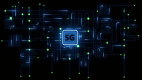 Futuristic glowing neon circuit board background with artificial 5g speed data connect, digital technology network, abstract high-tech schematic design, blue light lines and connection 4k video. - Powered by Shutterstock - Get 15% off with code: PIKWIZARD15