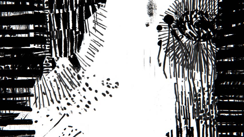 Monochrome abstract grunge background in black and white with bold ink lines scratchy textures circular brush imprints vertical stripes and distressed hand drawn collage elements