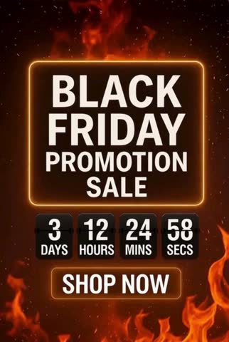 Black Friday promotion sale footage with dynamic countdown timer offers holiday discounts. It is suitable for creating ads. Shop Now cinematic clip. Motion graphic.