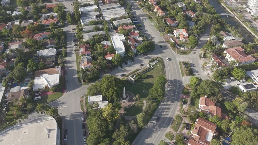 Aerial View of Miami Beach, Florida USA, Bayshore Neighborhood, Indian Creek and Beachfront Buildings
