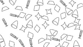 A playful animation of pencils and various geometric shapes like cones, trapezoids, and rhombuses floating and rotating on a bright white canvas Perfect for educational content and creative design - Powered by Shutterstock - Get 15% off with code: PIKWIZARD15