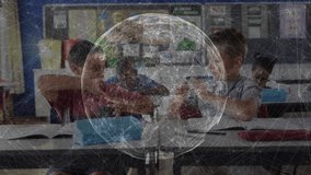Students reaching toward networked globe upon materializing in education class, exploring visuals. Children, education, digital, collaboration, innovation, modern, learning - Powered by Shutterstock - Get 15% off with code: PIKWIZARD15