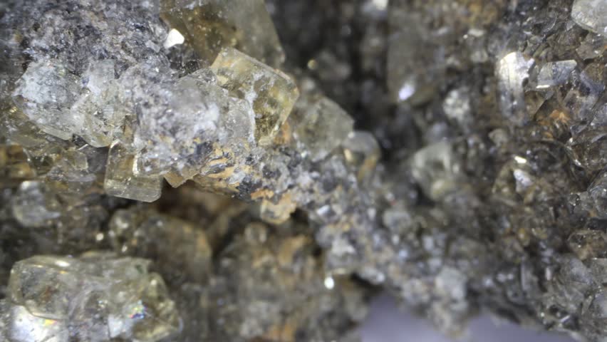 little Barite crystals on rock in close-up