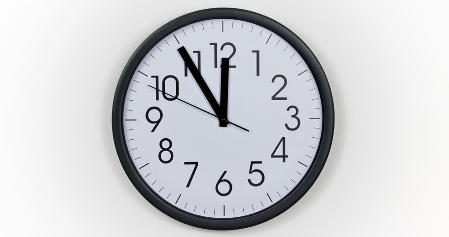 Black Frame Wall Clock time lapse. Clock Counting Down 24 Hour Day Fast Speed. Clock with moving arrows. Clock time lapse UHD 4K. 12h loop. Black Frame and pointer second pointer. Time running fast