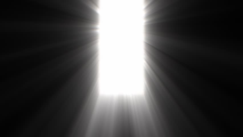 Doors Opening and Bright Glowing Light Appears in Dark Room. Light in the End of Tunnel. Concept of Success and Religious. Hope and Peace