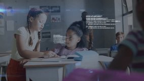 Two students pointing at workbook solving math problems as AR globe emerging boosting education. Collaboration, education, technology, innovation, learning, digital, classroom - Powered by Shutterstock - Get 15% off with code: PIKWIZARD15