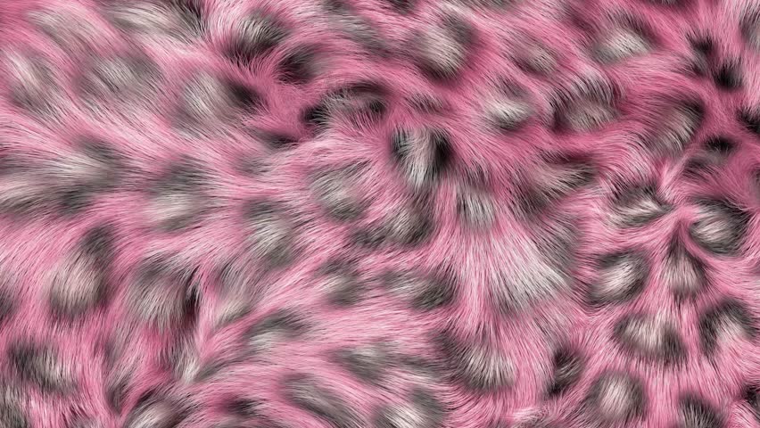 Pink leopard animal print fur background with realistic waving fur texture close up.