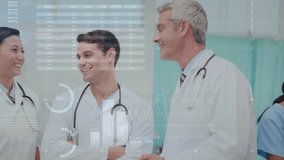Senior doctor gesturing in hospital generating data overlays aligning colleagues reviewing metrics. Healthcare, teamwork, collaboration, diagnostic, medicaltechnology, professional, analytics - Powered by Shutterstock - Get 15% off with code: PIKWIZARD15