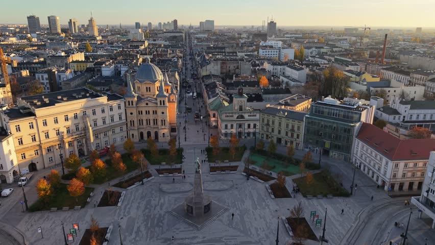 The city of Lodz - view of Freedom Square. Lodz, Poland.	