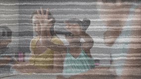 Mother guiding two children using VR gear at table, passing remote, sibling copying for exploring. Family, innovation, technology, interaction, education, entertainment, modern - Powered by Shutterstock - Get 15% off with code: PIKWIZARD15