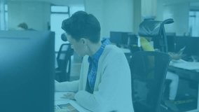 Woman writing notes in marketing with play icon spawning notification bubbles cycling then receding. Productivity, collaboration, office, digital, data, work ethic, communication - Powered by Shutterstock - Get 15% off with code: PIKWIZARD15