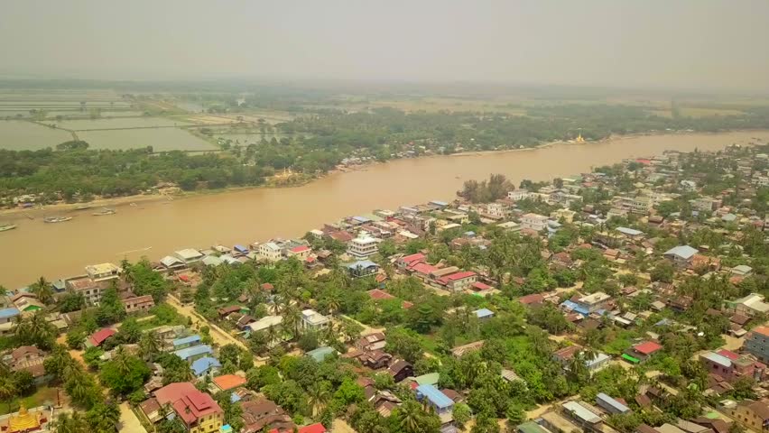  Futuristic aerial view panorama of developing Yangon city , Aerial view of Sule pagoda in downtown, Yangon, Myanmar. Sule Pagoda located in the heart of Yangon, Karaweik royal barge, Kandawgyi Lake, 