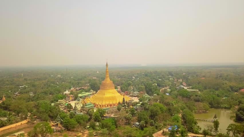  Futuristic aerial view panorama of developing Yangon city , Aerial view of Sule pagoda in downtown, Yangon, Myanmar. Sule Pagoda located in the heart of Yangon, Karaweik royal barge, Kandawgyi Lake, 