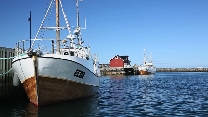 FISHING HARBOUR LOFOTEN, NORWAY - MAY 2013: Typical fishing boats used of local