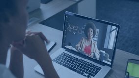 Typing on laptop, woman launching remote business meeting, watching data graphs emerging on screen. Technology, analytics, teamwork, digital, modern, office, collaboration - Powered by Shutterstock - Get 15% off with code: PIKWIZARD15