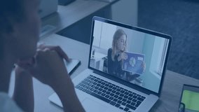 Viewer joining business call reviewing data as caller showing folder and charts updating on laptop. Collaboration, teamwork, analytics, business, digital, professional, communication - Powered by Shutterstock - Get 15% off with code: PIKWIZARD15