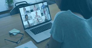 Businesswoman starting meeting on laptop while follower, chat, like icons animating near keyboard. Remote collaboration, digital communication, virtual teamwork, online networking, technology, - Powered by Shutterstock - Get 15% off with code: PIKWIZARD15