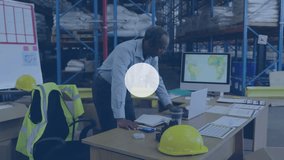 Warehouse supervisor reviewing laptop data WiFi icons expanding, calling for logistics monitoring. Industrial, connectivity, digital, management, infrastructure, technology, logistics - Powered by Shutterstock - Get 15% off with code: PIKWIZARD15