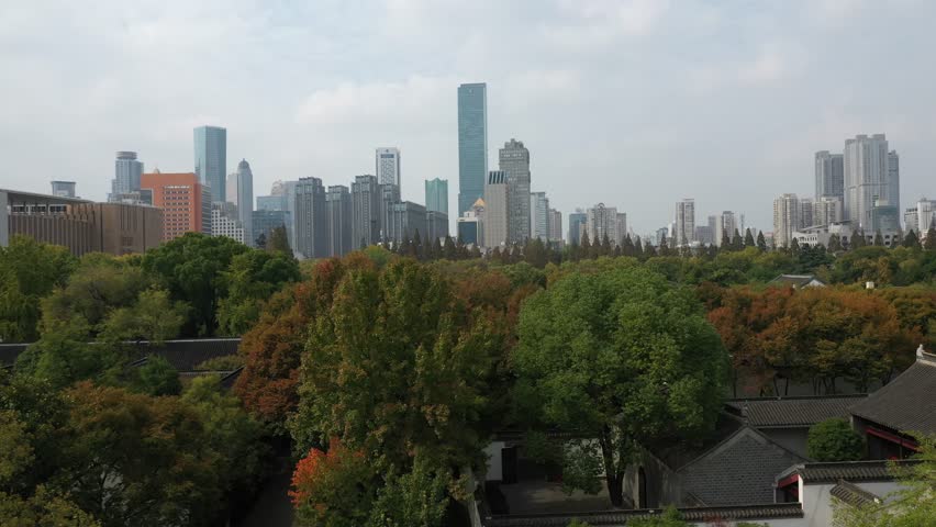 Aerial view of Nanjing city and ancient city wall, China