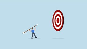 Aiming for big goal, entrepreneur launching large dart, targeting bullseye of dartboard. - Powered by Shutterstock - Get 15% off with code: PIKWIZARD15