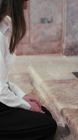 Woman On Her Knees In The Church Adoring God