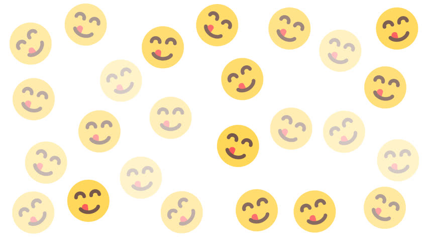 Scattering yellow smiling face emojis on a white background. Cheerful and vibrant design suitable for social media posts or digital communications.	
