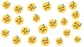 Many yellow frowning face emojis on a white background with blue sweat drops. Suitable for expressing stress or disappointment in text.	
 - Powered by Shutterstock - Get 15% off with code: PIKWIZARD15