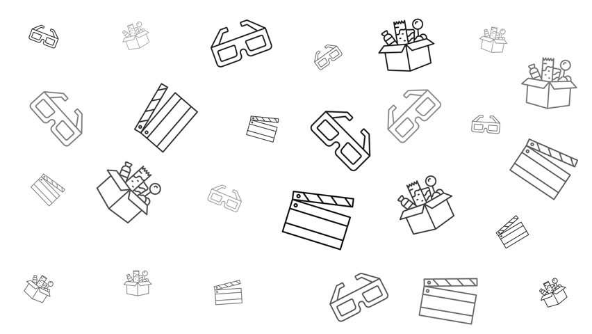 Filmrelated objects pattern with 3d glasses and clapperboards suitable for moviethemed designs, backgrounds, and advertisements in the entertainment industry.	
