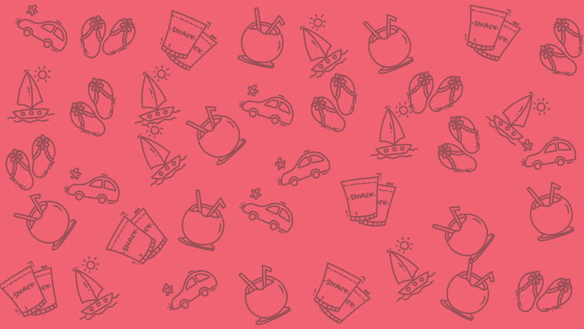 Summerthemed doodles featuring boats, cars, drinks, and flipflops. Perfect for tropicalthemed designs, travel brochures, and beach party invitations.	
