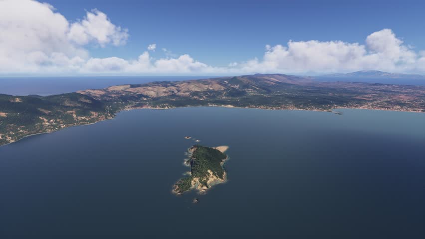 3D - Drone aerial shot of Marathon island. Greece