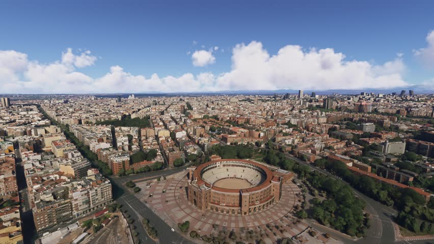 3D - Circular aerial view of Plaza de Toros Las Ventas in Salamanca. Madrid. Spain