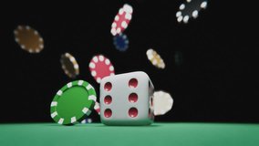 Poker Chips Falling in Slow Motion Around Casino Dice - Powered by Shutterstock - Get 15% off with code: PIKWIZARD15