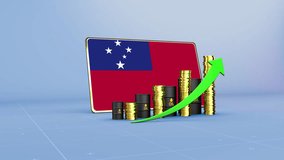 Samoa Flag with Growing Stacks of Gold Coins and Upward Arrow - Powered by Shutterstock - Get 15% off with code: PIKWIZARD15