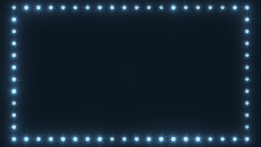 Videoanimation of flickering glowing frame animation of blue light bulbs on a dark background - seamless loop.