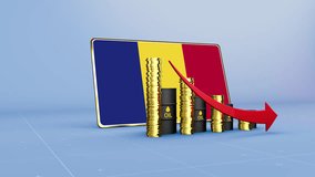 Romania Flag Economy Declining with Falling Oil Prices and Downward Trending Arrow - Powered by Shutterstock - Get 15% off with code: PIKWIZARD15