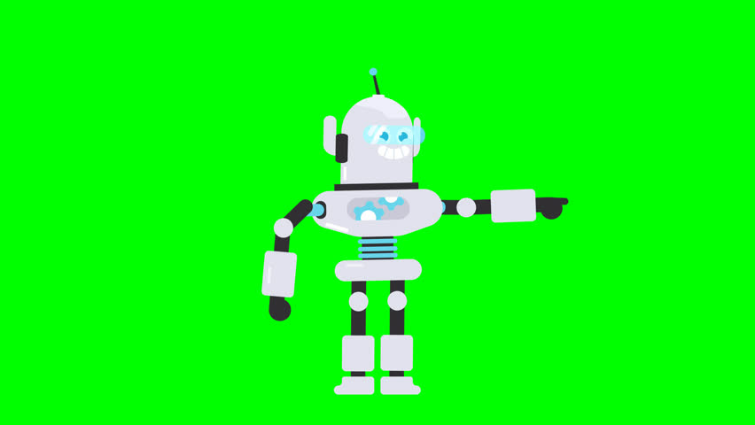 3D green screen animation of CheeriBot robot pointing forward, ideal for marketing, tech presentations, and futuristic digital assets.