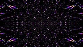 A seamless loop animation of a futuristic hyperspace tunnel with fast-moving, colorful, glowing light particles creating a kaleidoscopic and symmetrical pattern on a black background. - Powered by Shutterstock - Get 15% off with code: PIKWIZARD15