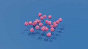 Abstract 3d background featuring pink tennis balls arranged in a square grid, bouncing rhythmically on a blue surface, producing vibrant playful movement with geometric energy - Powered by Shutterstock - Get 15% off with code: PIKWIZARD15