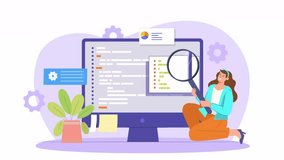 Woman analyzing code on a computer screen with a magnifying glass. - Powered by Shutterstock - Get 15% off with code: PIKWIZARD15